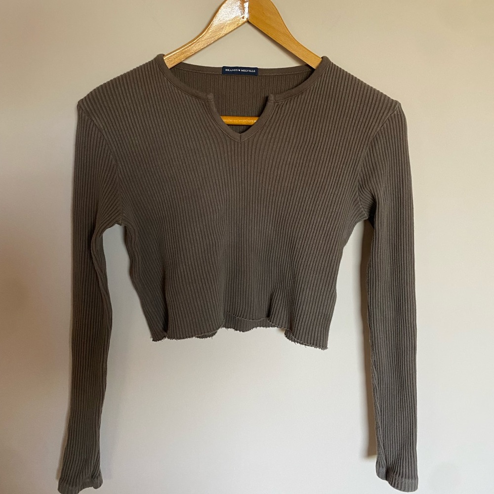 brandy melville brown ribbed long sleeve